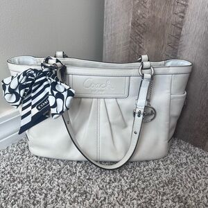 Coach Cream Leather Tote with Scarf Accent